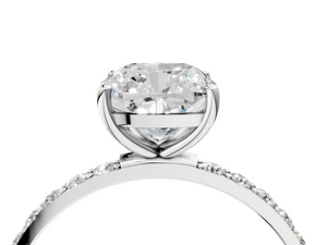 White gold Cushion Cut Diamond Pavé Band Solitaire Ring with Four-Prong Setting_64