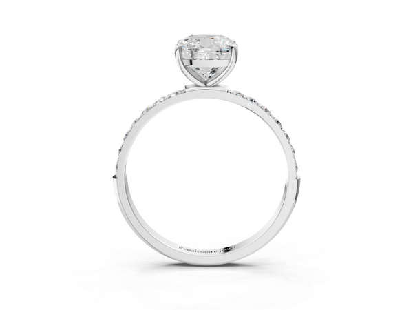 White gold Cushion Cut Diamond Pavé Band Solitaire Ring with Four-Prong Setting_69