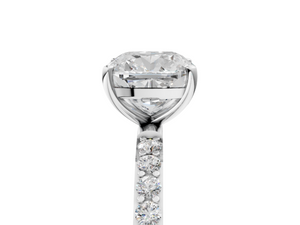 White gold Cushion Cut Diamond Pavé Band Solitaire Ring with Four-Prong Setting_77