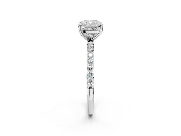 White gold Cushion Cut Diamond Pavé Band Solitaire Ring with Four-Prong Setting_80