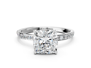 White gold Cushion Cut Diamond Pavé Band Solitaire Ring with Four-Prong Setting_90