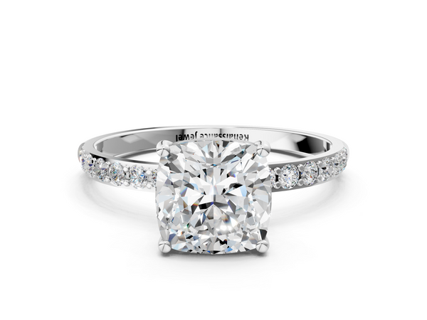 White gold Cushion Cut Diamond Pavé Band Solitaire Ring with Four-Prong Setting_90