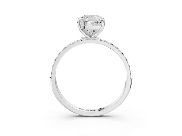 White gold Cushion Cut Diamond Pavé Band Solitaire Ring with Four-Prong Setting_93