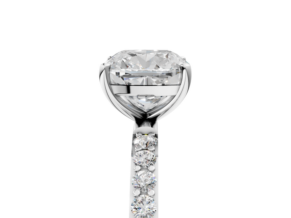 White gold Cushion Cut Diamond Pavé Band Solitaire Ring with Four-Prong Setting_95