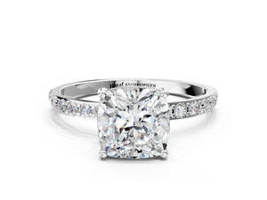 White gold Cushion Cut Diamond Pavé Band Solitaire Ring with Four-Prong Setting_96