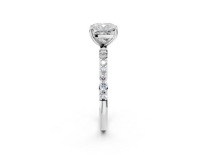 White gold Cushion Cut Diamond Pavé Band Solitaire Ring with Four-Prong Setting_98