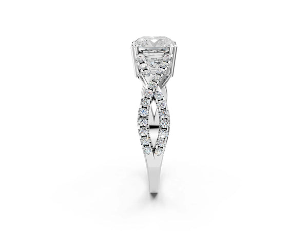 White gold Cushion Solitaire Twist Band with Pavé Setting and Four-Prong Setting_14