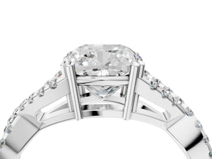 White gold Cushion Solitaire Twist Band with Pavé Setting and Four-Prong Setting_16