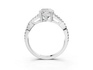 White gold Cushion Solitaire Twist Band with Pavé Setting and Four-Prong Setting_21