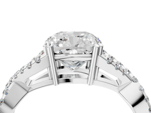 White gold Cushion Solitaire Twist Band with Pavé Setting and Four-Prong Setting_22