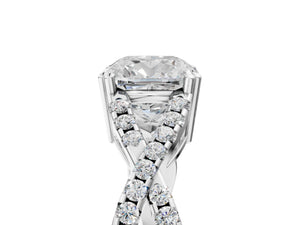 White gold Cushion Solitaire Twist Band with Pavé Setting and Four-Prong Setting_23