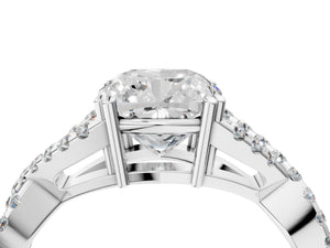 White gold Cushion Solitaire Twist Band with Pavé Setting and Four-Prong Setting_28