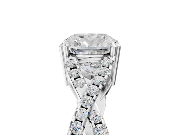 White gold Cushion Solitaire Twist Band with Pavé Setting and Four-Prong Setting_29