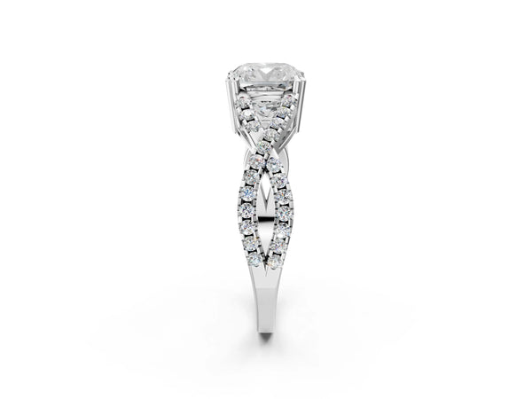 White gold Cushion Solitaire Twist Band with Pavé Setting and Four-Prong Setting_32