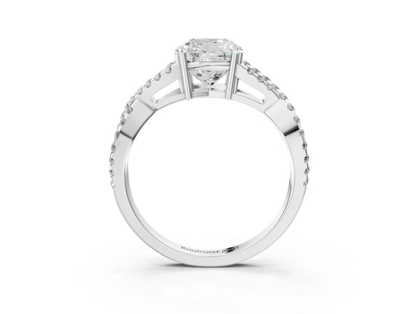 White gold Cushion Solitaire Twist Band with Pavé Setting and Four-Prong Setting_33