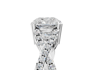 White gold Cushion Solitaire Twist Band with Pavé Setting and Four-Prong Setting_35