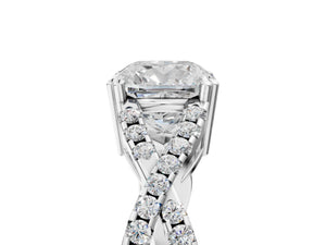 White gold Cushion Solitaire Twist Band with Pavé Setting and Four-Prong Setting_41