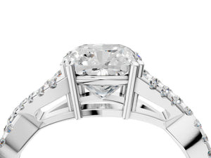 White gold Cushion Solitaire Twist Band with Pavé Setting and Four-Prong Setting_52