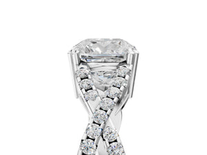White gold Cushion Solitaire Twist Band with Pavé Setting and Four-Prong Setting_53