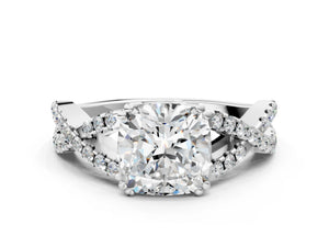 White gold Cushion Solitaire Twist Band with Pavé Setting and Four-Prong Setting_60
