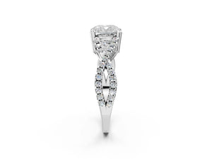 White gold Cushion Solitaire Twist Band with Pavé Setting and Four-Prong Setting_62