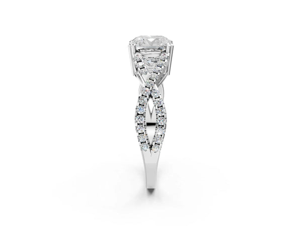 White gold Cushion Solitaire Twist Band with Pavé Setting and Four-Prong Setting_62