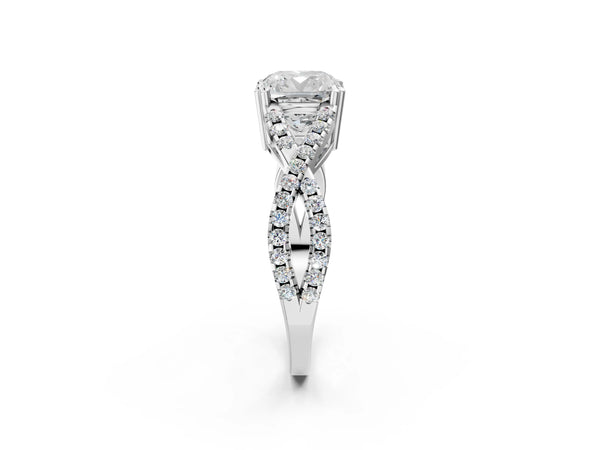 White gold Cushion Solitaire Twist Band with Pavé Setting and Four-Prong Setting_74