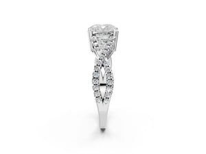 White gold Cushion Solitaire Twist Band with Pavé Setting and Four-Prong Setting_80