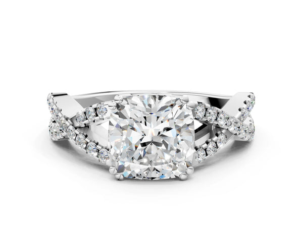 White gold Cushion Solitaire Twist Band with Pavé Setting and Four-Prong Setting_84