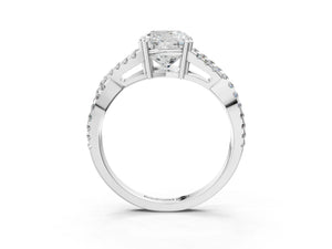 White gold Cushion Solitaire Twist Band with Pavé Setting and Four-Prong Setting_87