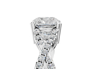 White gold Cushion Solitaire Twist Band with Pavé Setting and Four-Prong Setting_89