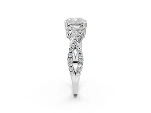 White gold Cushion Solitaire Twist Band with Pavé Setting and Four-Prong Setting_92