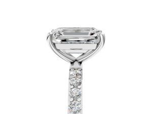 White gold Emerald Cut Diamond Pavé Band Solitaire Ring with Four-Prong Setting_101