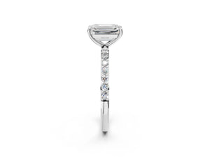 White gold Emerald Cut Diamond Pavé Band Solitaire Ring with Four-Prong Setting_104