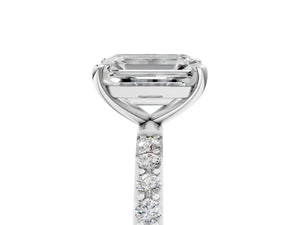 White gold Emerald Cut Diamond Pavé Band Solitaire Ring with Four-Prong Setting_107