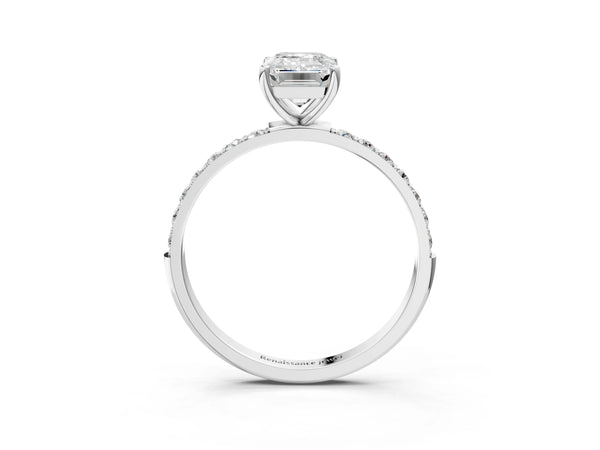 White gold Emerald Cut Diamond Pavé Band Solitaire Ring with Four-Prong Setting_111