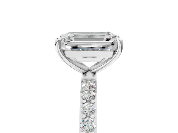 White gold Emerald Cut Diamond Pavé Band Solitaire Ring with Four-Prong Setting_113