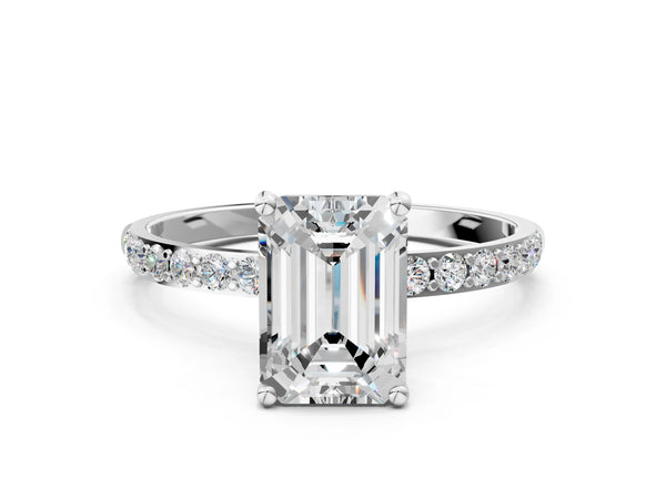 White gold Emerald Cut Diamond Pavé Band Solitaire Ring with Four-Prong Setting_12