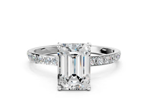 White gold Emerald Cut Diamond Pavé Band Solitaire Ring with Four-Prong Setting_12