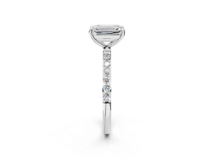 White gold Emerald Cut Diamond Pavé Band Solitaire Ring with Four-Prong Setting_14
