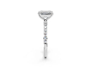 White gold Emerald Cut Diamond Pavé Band Solitaire Ring with Four-Prong Setting_20