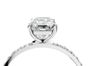 White gold Emerald Cut Diamond Pavé Band Solitaire Ring with Four-Prong Setting_22
