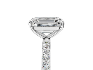 White gold Emerald Cut Diamond Pavé Band Solitaire Ring with Four-Prong Setting_23