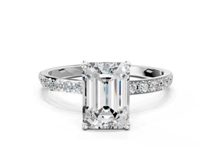 White gold Emerald Cut Diamond Pavé Band Solitaire Ring with Four-Prong Setting_24
