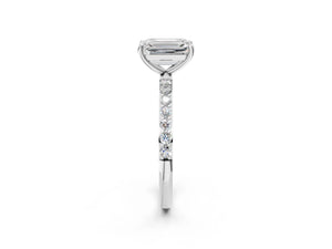 White gold Emerald Cut Diamond Pavé Band Solitaire Ring with Four-Prong Setting_26