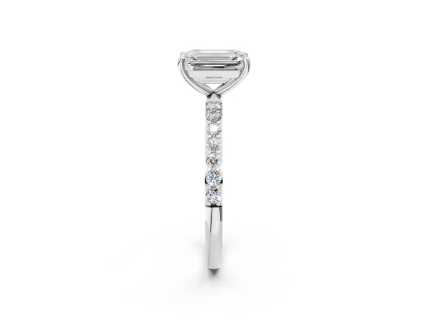 White gold Emerald Cut Diamond Pavé Band Solitaire Ring with Four-Prong Setting_26