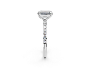 White gold Emerald Cut Diamond Pavé Band Solitaire Ring with Four-Prong Setting_2
