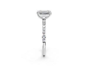 White gold Emerald Cut Diamond Pavé Band Solitaire Ring with Four-Prong Setting_32