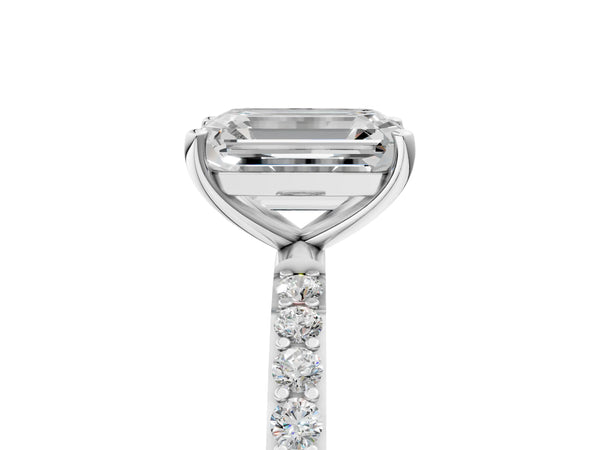 White gold Emerald Cut Diamond Pavé Band Solitaire Ring with Four-Prong Setting_35