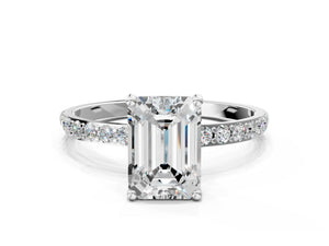 White gold Emerald Cut Diamond Pavé Band Solitaire Ring with Four-Prong Setting_36
